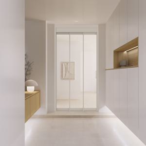 자동-초슬림3연동 오픈형 중문 (화이트/우드) (유리5종)