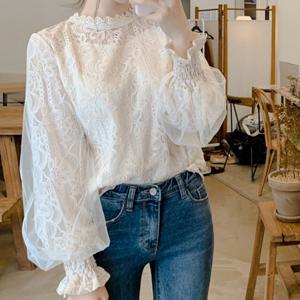 시스루 레이스 자수 퍼프 블라우스 로이렌블라우스