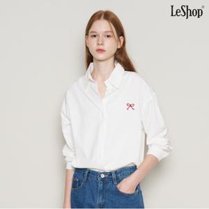 정상가:69,000원 ㅣ 베이직 박시핏 리본 자수 긴팔 셔츠 (DP3BA050A)