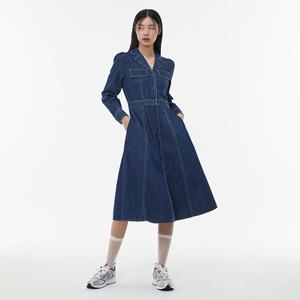 [LAP] 오픈카라 포켓 라인 롱 데님 원피스 AQ1DO261_DG