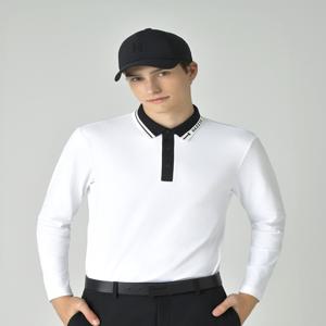 헤지스 골프 [[25FW]] HUTS5C611OW 화이트 남성 아이덴티티 로고 긴팔 카라 티셔츠