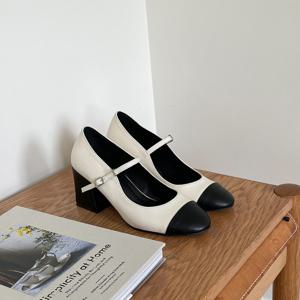 [브리치] 컴온슈 / 스퀘어 콤비 메리제인 미들힐 로퍼 (6.5cm)