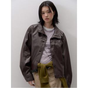 버튼업 하이넥 레더 블루종 아우터  브라운 (35613ZCM1D)