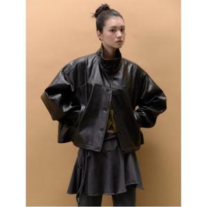 버튼업 하이넥 페이크 레더 블루종 아우터  블랙 (35613ZCM15)