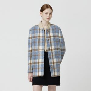 울 알파카 블렌드 칼라리스 체크 자켓 C254MSF037