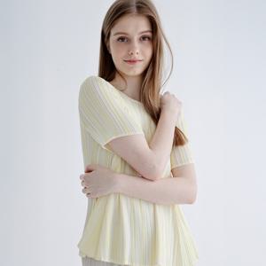 yoyoyoy여성CANEVAS[최초가 133000원] 스트라이프 웨이브 플리츠 블라우스 옐로우_AJ06WNPBL03