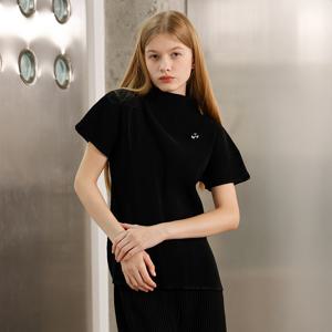 yoyoyoy여성[최초가 110000원] 하프넥 드롭 플리츠 블라우스 블랙_AJ08WNPBL33