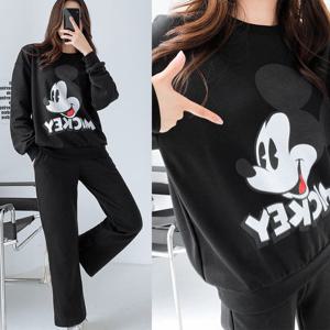 [하프클럽]  여성용 미키마우스세트 피너츠 맨투맨 조거팬츠  트레이닝세트 여행룩 홈웨어 캐주얼 루즈핏 빅사이