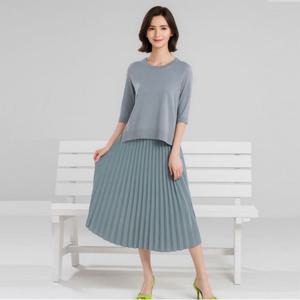 [최초가 69,000원]플리츠 배색 니트+원피스 세트_민트