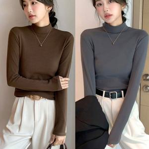 깔끔 디자인 반 하이넥 슬림핏 솔리드 반폴라티 여성폴라티 반폴라티 면폴라티 하프넥티