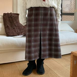 [제작] 여친무드 뒷밴딩 체크 롱 스커트 85525 빅사이즈 여성의류