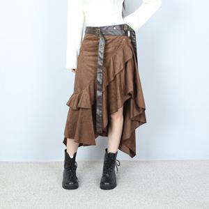 [브리치]  / 스웨이드 언발 캉캉 벨트 롱 스커트 ()
