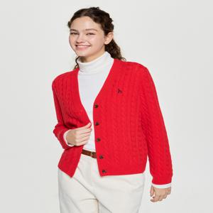 헤지스 여성 HSSW5DP02R2 [시즌오프][ONLINE EXCLUSIVE]케이블 V넥 니트 가디건 레드