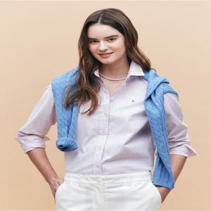 헤지스 여성 [25SS] WSSH5AC14P2 [스테디셀러][면]핑크 스트라이프 옥스포드 긴소매 셔츠