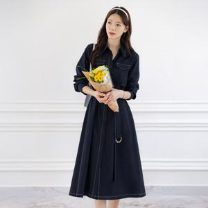 (~XXL까지) 브아노 스티치 D링벨트 셔츠 원피스 봄 가을 하객룩 오피스룩 모임룩 격식룩 빅사이즈