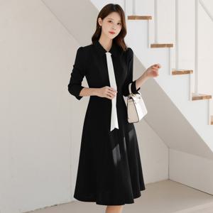 (~XXL까지) 아켈리 타이 트위드 플레어 원피스 봄 가을 하객룩 오피스룩 모임룩 격식룩 빅사이즈