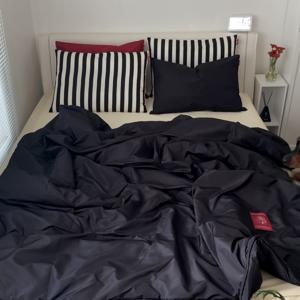 알러지케어 스트라이프 솔리드 리버시블 차렵이불 블랙 (SS/QK)