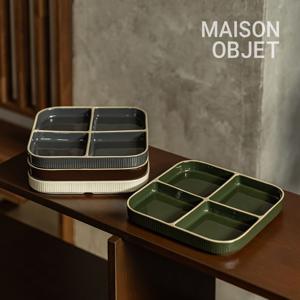 윤도자기 차곡 사각 4절접시