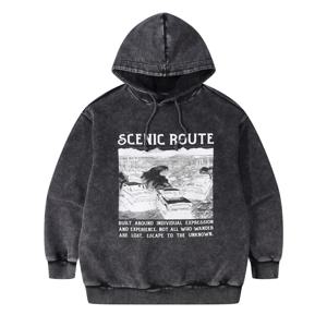 Jeep [남녀공용] R1012 오버핏 워싱 빅프린팅 후드티셔츠