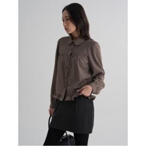 체크 프릴 셔츠 - 브라운 (356264SM6D)