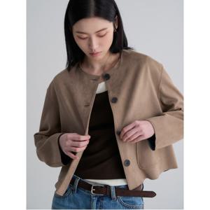 라운드넥 인조 스웨이드 아우터 - 베이지 (35623ZWM1A)