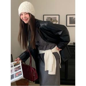 [플로우윤 PICK] 레더 하프 코트  블랙 (35623ZWC55)