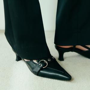 [정상가 119,000원] KM357 핸드메이드 써클 버클 키튼힐 슬링백 l 4Colors