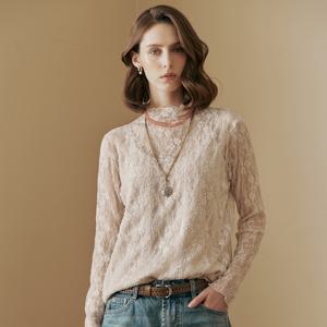 시스루 레이스 모크넥 티셔츠