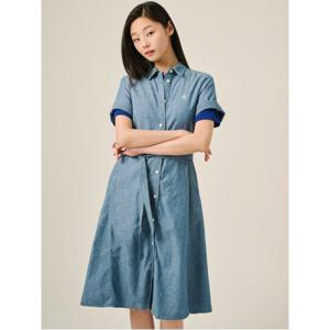 레이디스 헤지 데님 반소매 셔츠 원피스  블루 (BF5471C03P)