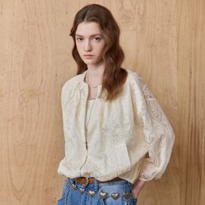 페이즐리 자수 레이스 블루종 점퍼