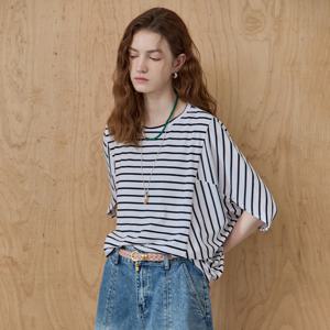 마린 스트라이프 루즈핏 케이프 티셔츠