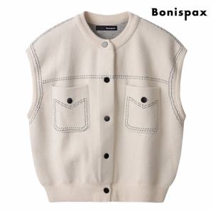 정상가:99,000원 ㅣ 라운드 스티치 포켓 울 니트 베스트 (XP3VW002L0)