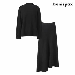 정상가:119,000원 ㅣ 하프넥 니트 밴딩 언발 스커트 셋업 (XP3OW002L0)