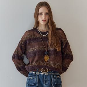 스팽글 믹스 스트라이프 루즈핏 부클 니트