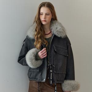 폭스 퍼 트리밍 루즈핏 데님 자켓