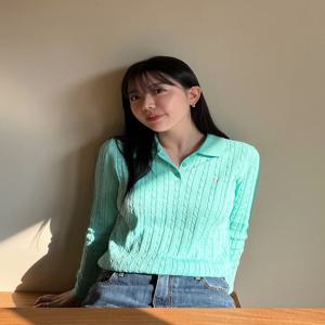 헤지스 여성 [[25SS]] HSSW5AC21E1 [면]그린 케이블 긴소매 카라 스웨터