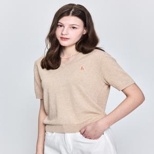 헤지스 여성 HSSW5BC41I2 [면]베이지 오가닉면 강연 반소매 브이넥 스웨터