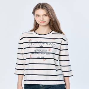 헤지스 여성 [[25SS]] HSTS5B201IV [면100%]아이보리 스트라이프 그래픽 실켓 7부 티셔츠