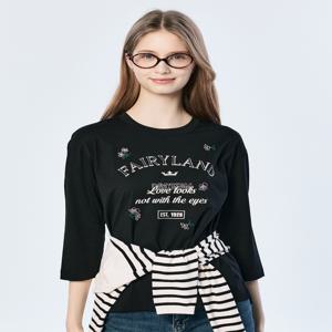 헤지스 여성 [[25SS]] HSTS5B201BK [면100%]블랙 그래픽 실켓 7부 티셔츠