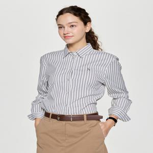 헤지스 여성 HSSH5D803W2 세미오버핏 스트라이프 셔츠 브라운