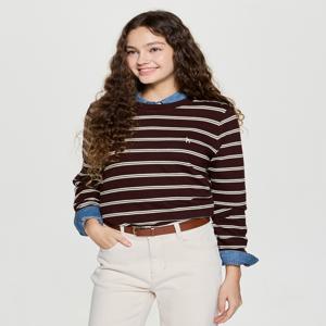 헤지스 여성 HSTS5DC82W2 클래식핏 니트라이크 스트라이프 스웨트셔츠 브라운