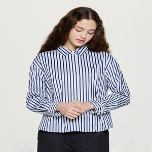 헤지스 여성 HSSH5DC76N2 크롭 루즈핏 스트라이프 셔켓 네이비