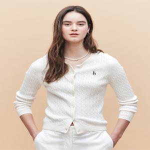 헤지스 여성 [[25SS]] WSSW5AC11IV [스테디셀러][면100%]아이보리 케이블 긴소매 라운드넥 가디건