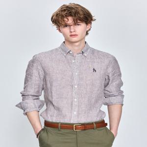 남성 HZSH5B321W2 브라운 린넨 스트라이프 셔츠