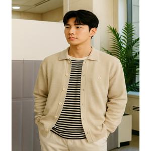 남성 [[25SS]] HZSW5B203I2 시어서커 조직 베이지 카라 가디건