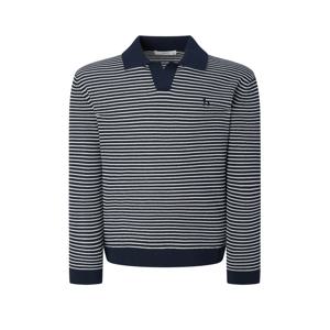 남성 [[25FW]] HZSW5F333N2 네이비 스트라이프 면 카라니트