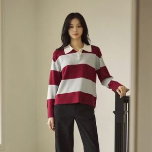 코튼 스트라이프럭비니트