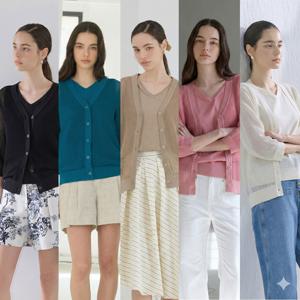 코튼 블렌딩 크로셰 가디건 니트탑 블라우스 SET