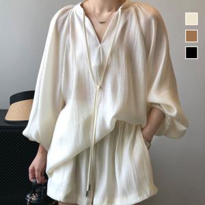 [브리치]  / 로하 퍼프 슬리브 블라우스 팬츠 투피스 세트