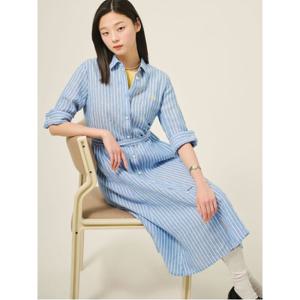 레이디스 리넨 스트라이프 셔츠 원피스  블루 (BF5371C01P)